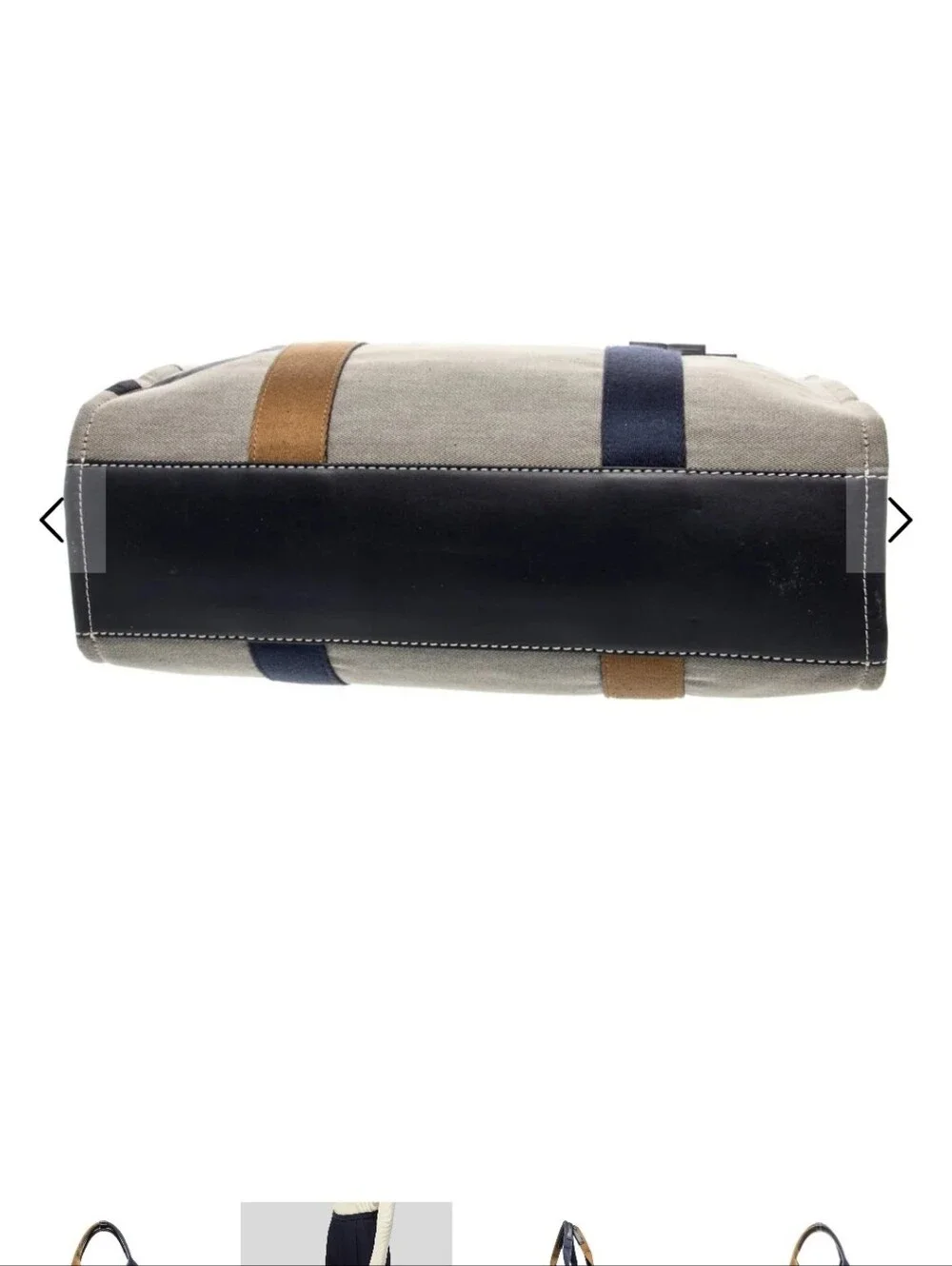 Tory Burch Ella Canvas Logo Tote Natural Navy Tan Double T Bag